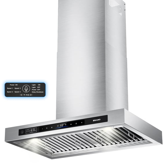 BRANO 30-inch Wall Mount Range Hood Stainless Steel, 1000 CFM Ducted, DC Inverter Motor, Ultra Quiet, Gesture Voice & Touch Control