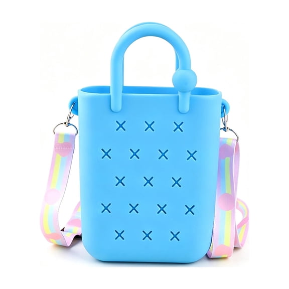 Soft & Foldable Silicone Crossbody Bag for Women Cute DIY Charm Pouch Beach Pool Handbag Waterproof Tote Bag with Plug-in Hole Design