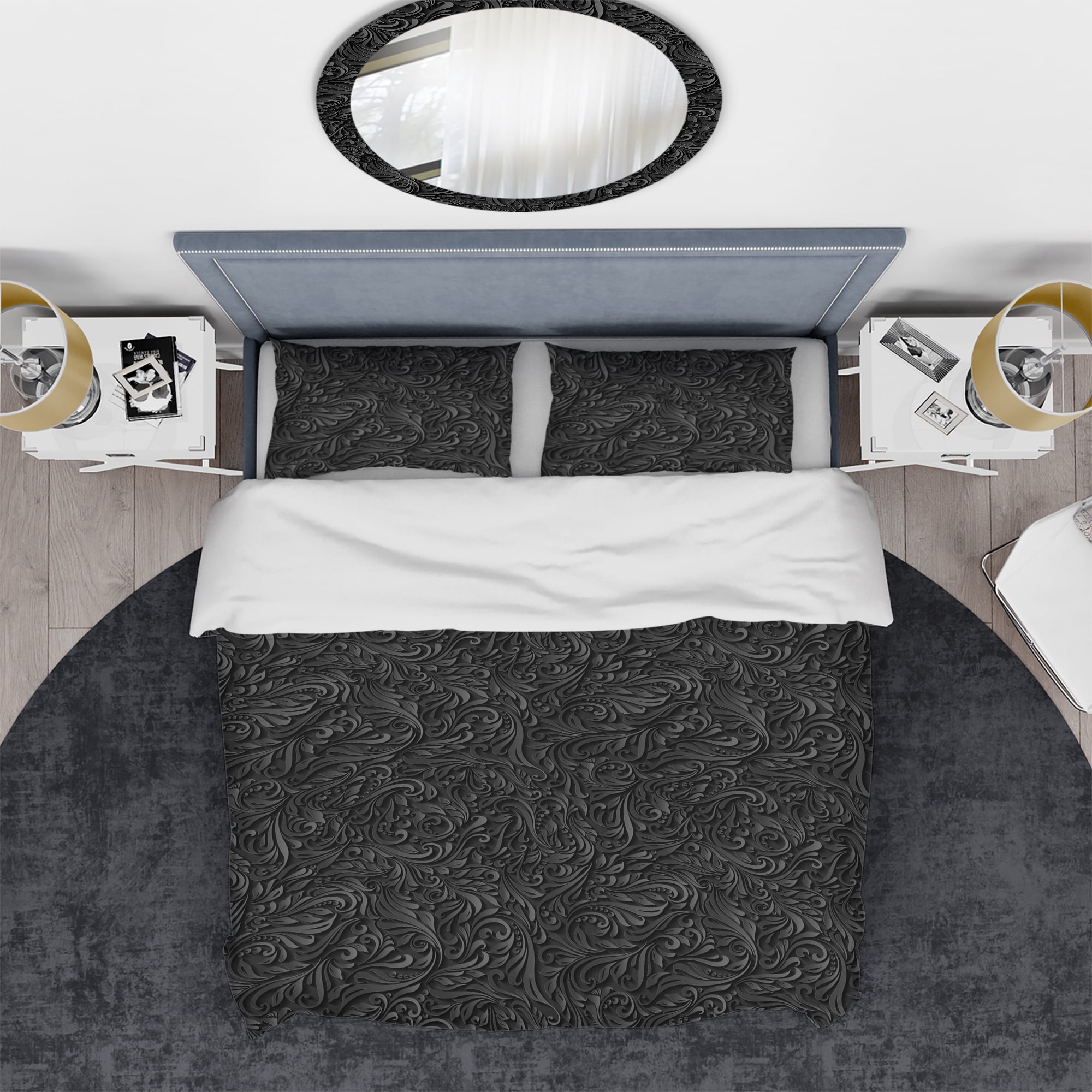 Designart '3D leaves in Shades of Black' Modern & Contemporary Duvet Cover Set