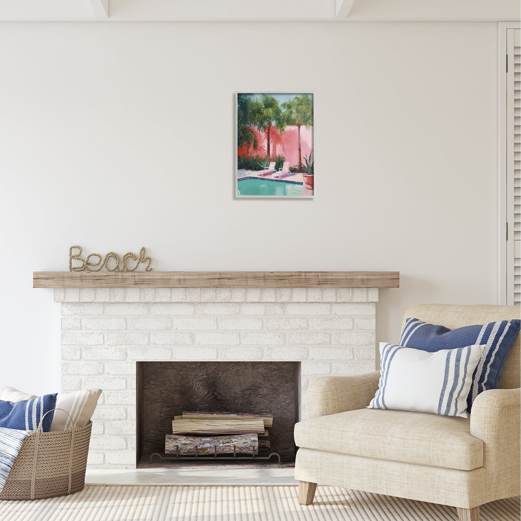 Stupell Industries Tropical Summer Pool Botanical & Floral Painting Gray Framed Art Print Wall Art, 16 x 20