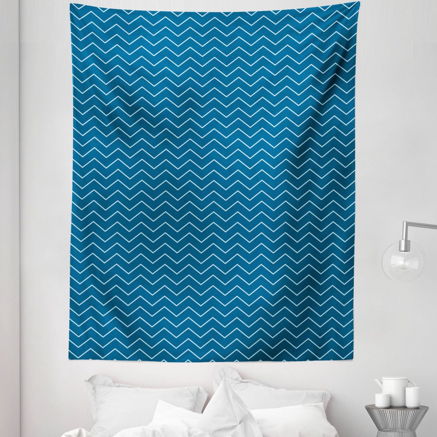 Navy Blue Tapestry, Horizontal Zigzags Chevron Pattern in Conrtasting ...