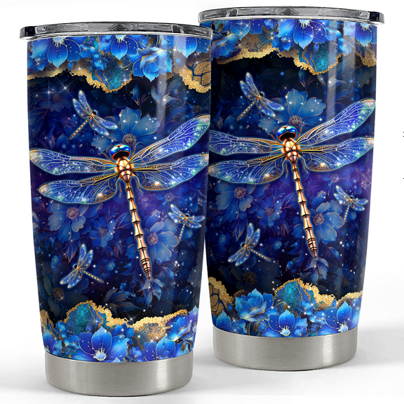 SANDJEST Dragonfly Tumbler 20oz Stainless Steel Insulated Tumblers Coffee Travel Mug Cup Dragonflies Gifts for Women Gift for Birthday Christmas