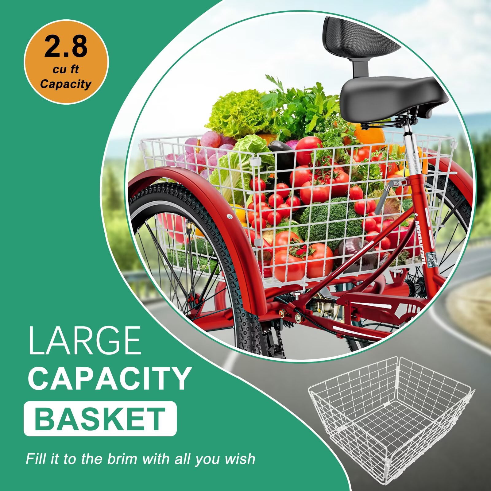 Lilypelle Adult Tricycles 7 Speed 24Inch Three Wheel Bike Cruiser Trike with Low-Step Through Frame/Large Front & Rear Basket for Men, Women, Seniors