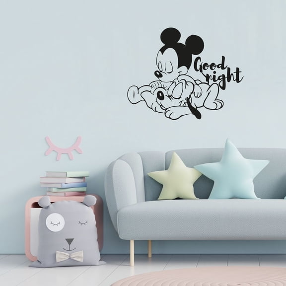 Good Night - Bed Time Quotes Cute Baby Mickey Mouse And Goofy Sleeping Vinyl Design Wall Sticker Art Decal Boys Girls Kids Room Bedroom Nursery KinderHome Decor Stickers Decoration Size (24x40 inch)