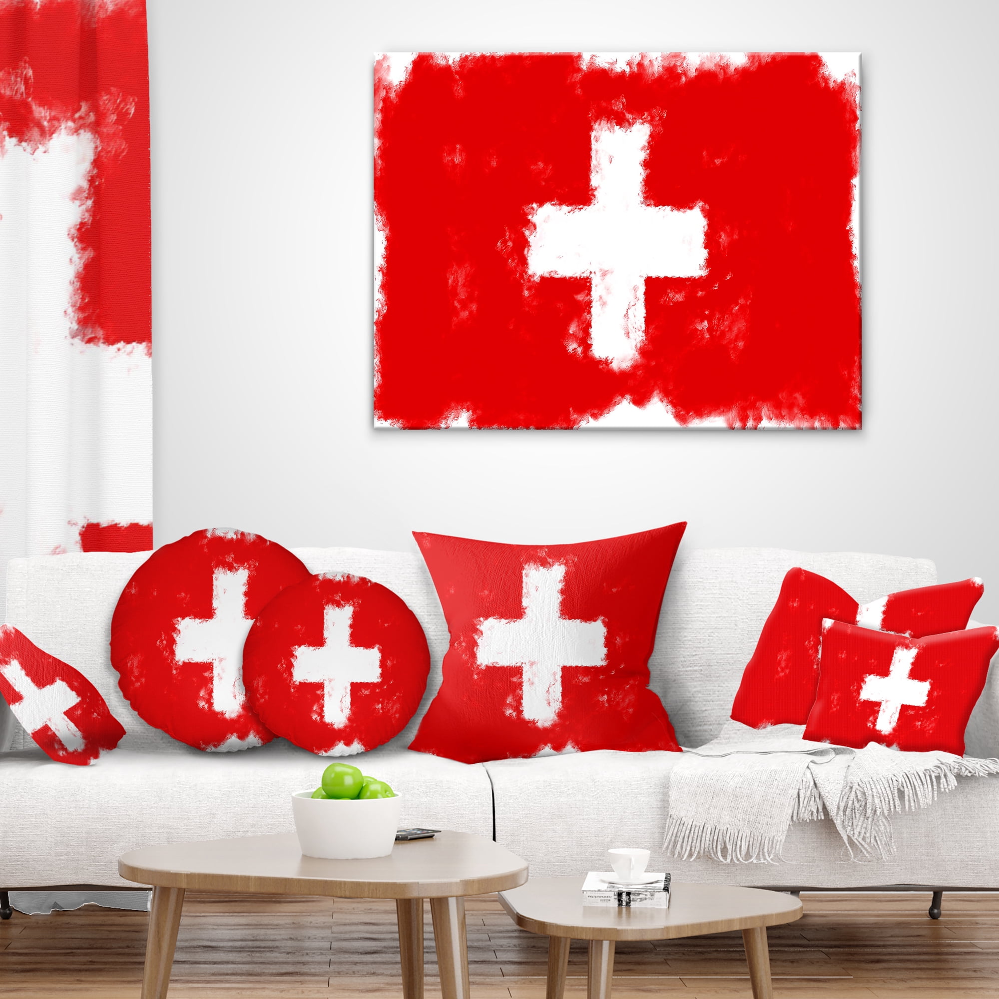 Designart Switzerland Flag Illustration - Flag Painting Throw Pillow - 18x18