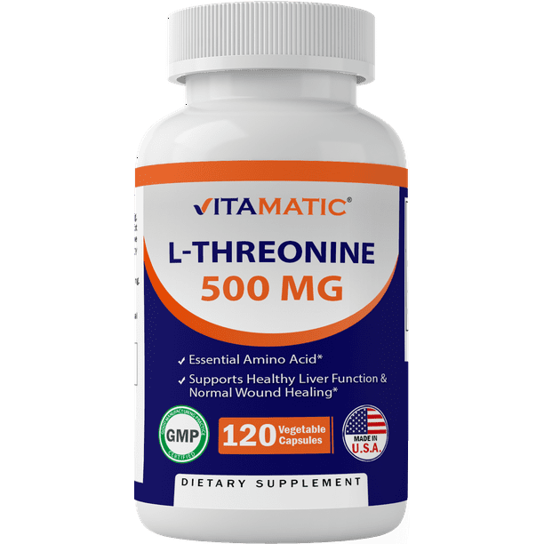 Vitamatic L-threonine 500 Mg 120 Vegetable Capsules - Promotes Healthy 