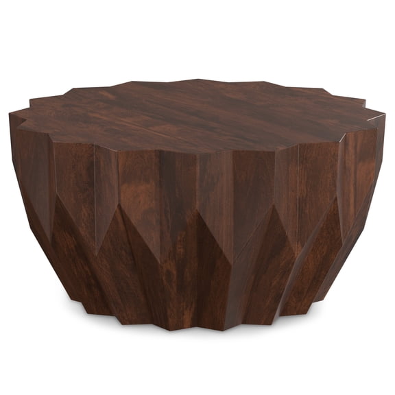 Turnbull 34 inch Wide Solid Mango Wood Contemporary Coffee Table in Walnut, Fully Assembled