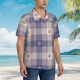 thumbnail image 5 of Goofa Purple Floral Gingham Check Plaid Hawaiian Shirt for Men, Unisex Summer Beach Casual Short Sleeve Button Down Shirts,Aloha Tropical Floral print shirt-Small, 5 of 9