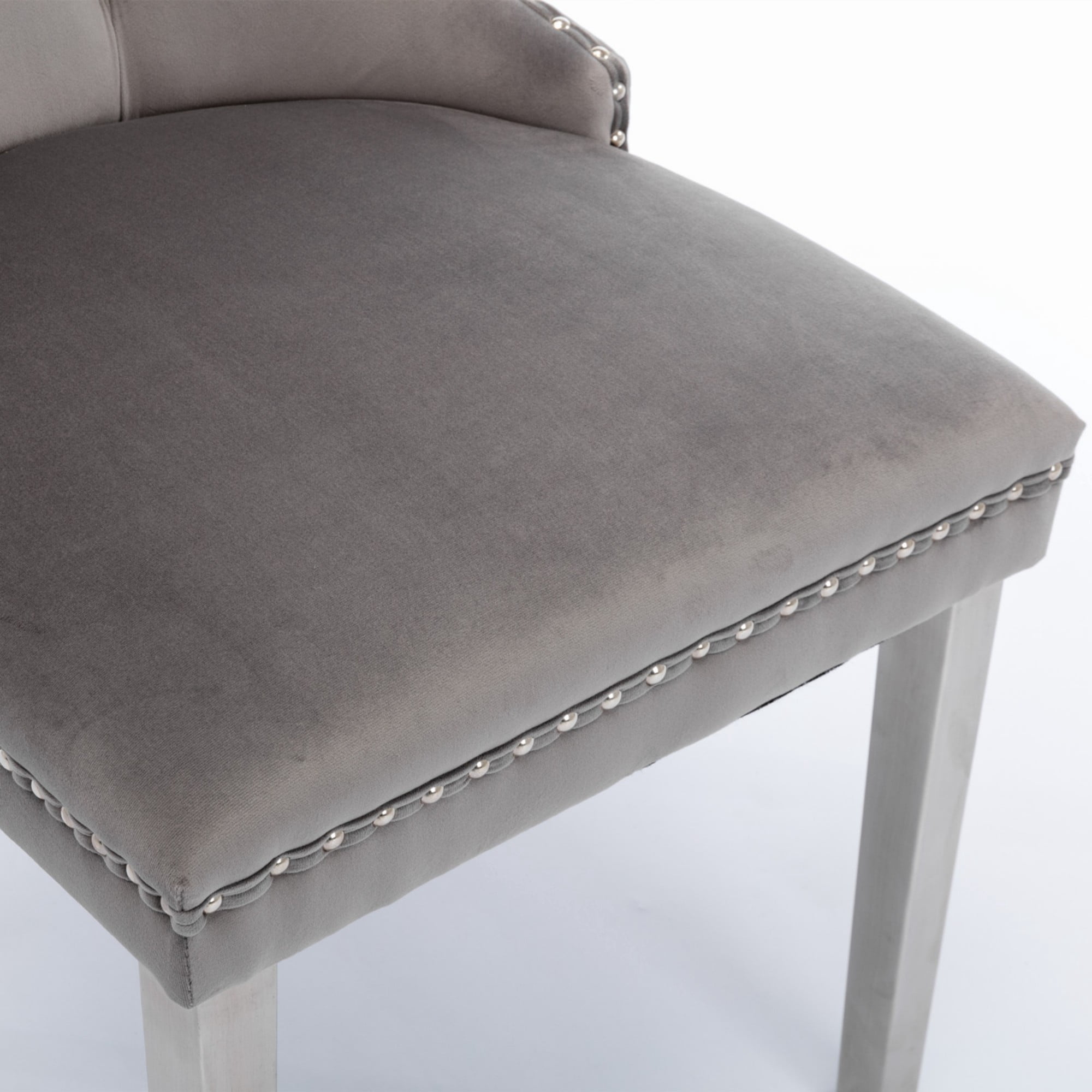 BSHTI 37.5" Velvet Upholstered Dining Room Chairs Set of 2, Modern Tufted Parson Chairs with Nailhead Trim, Foam Padded Seat for Dining Room/Kitchen(Gray)