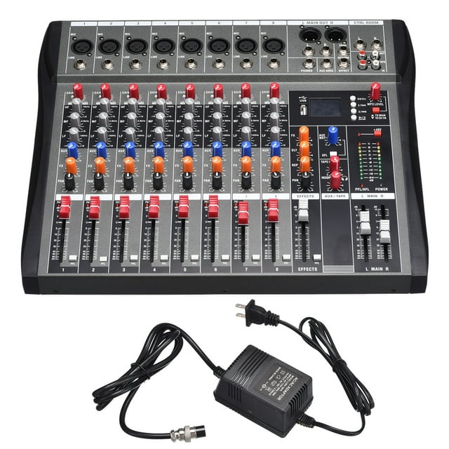 Unique Bargains Console de Mixage 8 Canaux Mixeur Audio Tableau de Son Système de Console Entrée CA 110V 50Hz 18W pour Conférence Scène Spectacle DJ