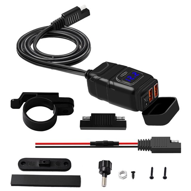 Cargador USB DC12V Motocicleta Manillar Teléfono Cargador Dual Ports Adaptador (Azul) Likrtyny Para estrenar