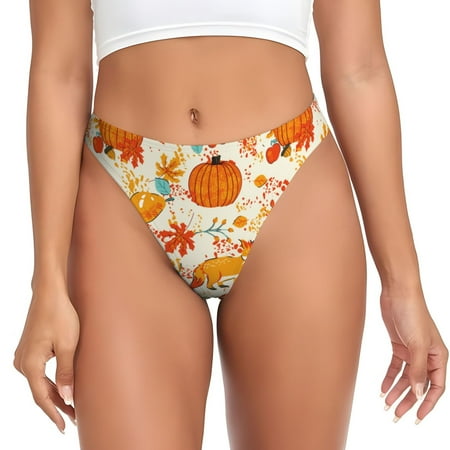 Rateoe Pumpkin Fall Pears Pattern Seamless Women Underwear Thongs No Show Ladies Thong No Line Breathable Comfortable Panties Undies for Women-XX-Large