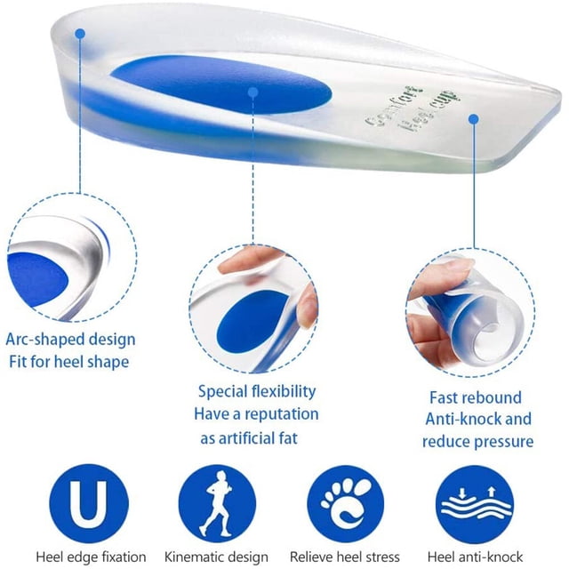 2 Pairs Silicone Half Heel Pad Pad Silicone Half Heel Transparent Insole Heel Mat Half Pad Increased Shoe Mat, Men