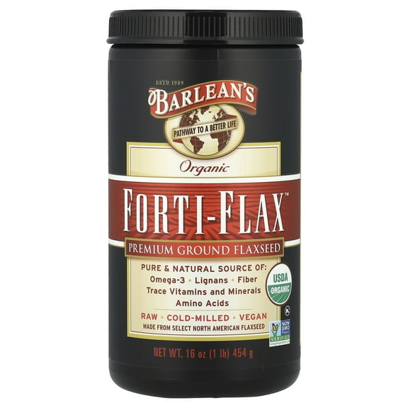Barlean's Organic Forti-Flax Premium Ground Flaxseed with All-Natural Supplement Source of Omega-3s, Lignans and Fibers for Maximum Nutrition - Vegan, Non-GMO, Gluten-Free - 16 oz