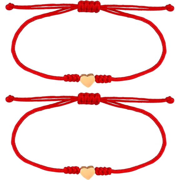 2Pcs Kabbalah Red String Thread Bracelet Red Bracelet for Protection,Mother Daughter Bracelets,Matching Heart Friendship Bracelets for Teens, Couples, Sisters