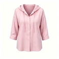 thumbnail image 6 of Qulqfy Cotton Womens Blouses Fall 3/4 Sleeve Casual Solid Pink Hooded Drawstring Button Up Work Dressy Shirts for Women 2XL, 6 of 6