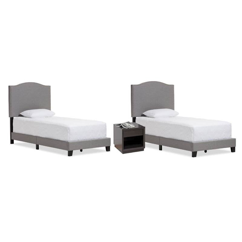 3 Piece Kids Bedroom Set With Set Of 2 Twin Bed In Gray And Night