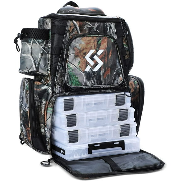 Fishing Tackle Backpack Waterproof Tackle Bag Storage with 4 Trays Tackle Box
