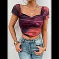 thumbnail image 4 of Camisetas Asimétricas con Cuello Cuadrado y Efecto Tie-Dye para Mujer, Blusas Casuales de Corta Fruncidas Oscuro S, 4 of 10