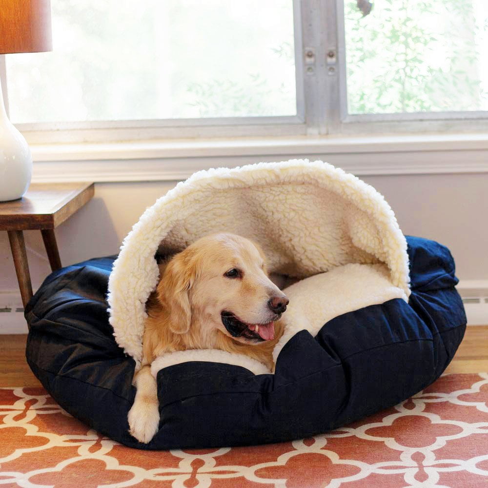 Snoozer Cozy Cave Dog Bed, Large, Navy, Hooded Nesting Dog Bed