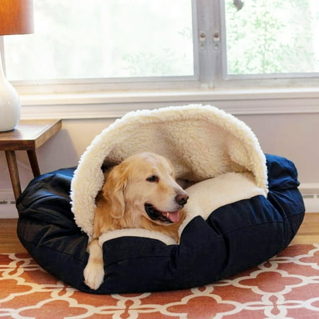 UPC: 0729053871008 | Snoozer Cozy Cave Dog Bed  Large  Navy  Hooded Nesting Dog Bed