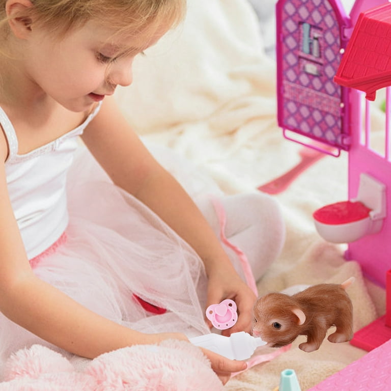 Reborn Puppy Doll 4 Inch Soft Silicone Dog Doll Realistic Doggy Doll Cute Animal Toy with Feeding Bottle Nipple Preschool Educational Toy for Kids