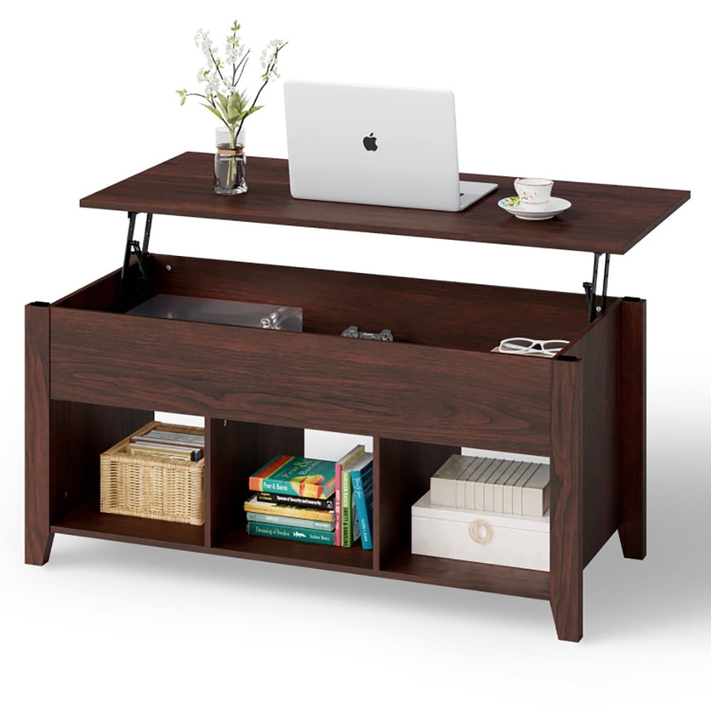 Finihen Wooden Coffee Table, Lift Top Coffee Table with Storage Lower Shelf, for Living Room, Reception Room, Office, Brown