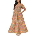 thumbnail image 4 of VESTIDO MAXI CHIC INSPIRE con Escote en V y Mangas con Vuelo, Vestido Casual Largo con Volantes, Verde Gris M, 4 of 6