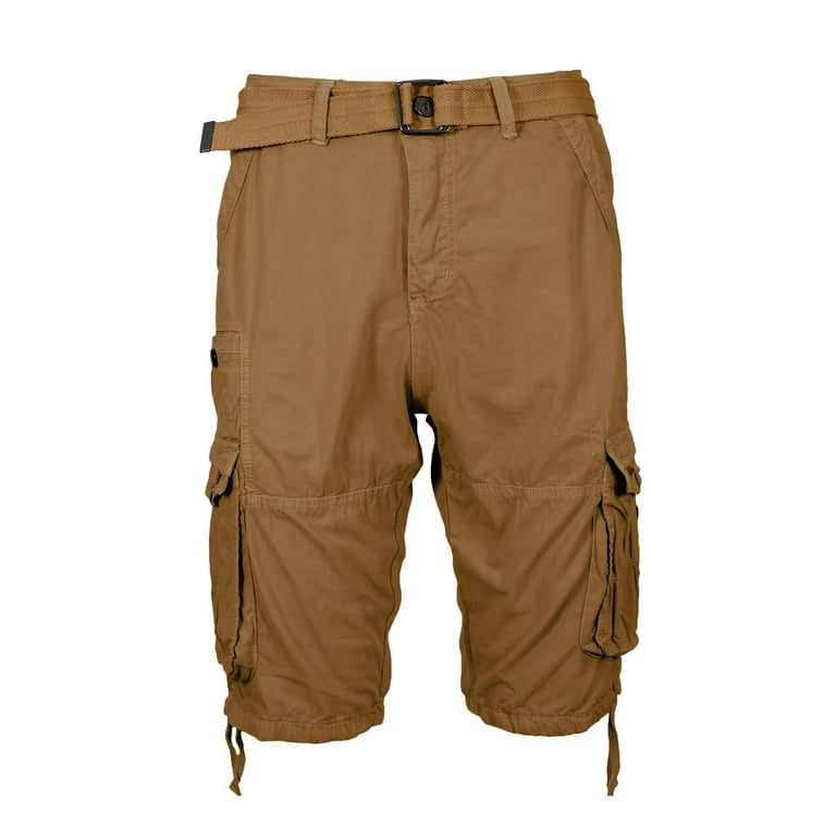 Men's Belted Cargo Shorts 100% Cotton Distressed Washed