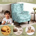 thumbnail image 3 of Qpednta Green Floral Wingback Chair Slipcovers, 2‑Piece Wingback Chair Slipcover for Leather Chair, Removable Furniture Protector for Wingback Chair for Farmhouse Home, 3 of 7