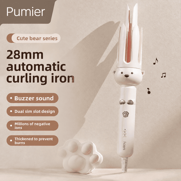 Automatic Hair Curler 28mm Cute Bear Design with Negative Ion & Anti-Scald for All Hair Types