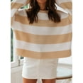 thumbnail image 5 of Women'S Striped Knitted Pullover Crew Neck Fall Winter Sweater Long Sleeve Color Block Jumper Khaki XXL, 5 of 8