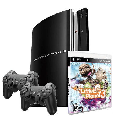 Restored Sony Playstation 3 PS3 Console Original 40GB Black with LittleBigPlanet 3 and Two Retrofam Controllers (Refurbished)