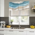 thumbnail image 4 of Blue Beige Ombre Curtain Valances for Windows, Kitchen Valance Window Treatments Panel 2 Pack, Moire Modern Abstract Art Geometric Rod Pocket Short Curtains for Bathroom Bedroom 42 x 18 Inch, 4 of 8