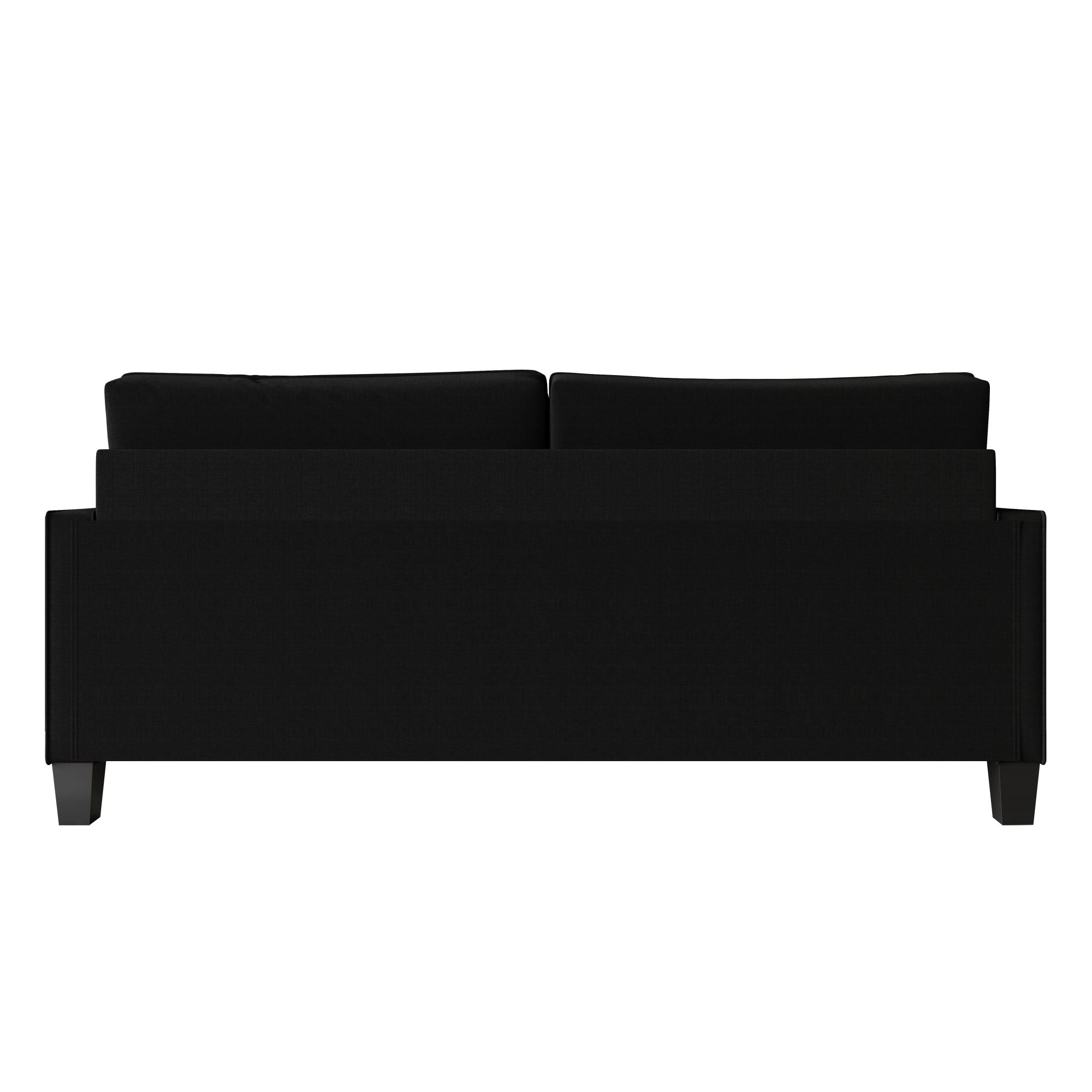 Home Design Marcia Square Arm Sofa with Padded Back and Seat, Modern Upholstery, Black Legs, Comfortable Living Room Seating, Black
