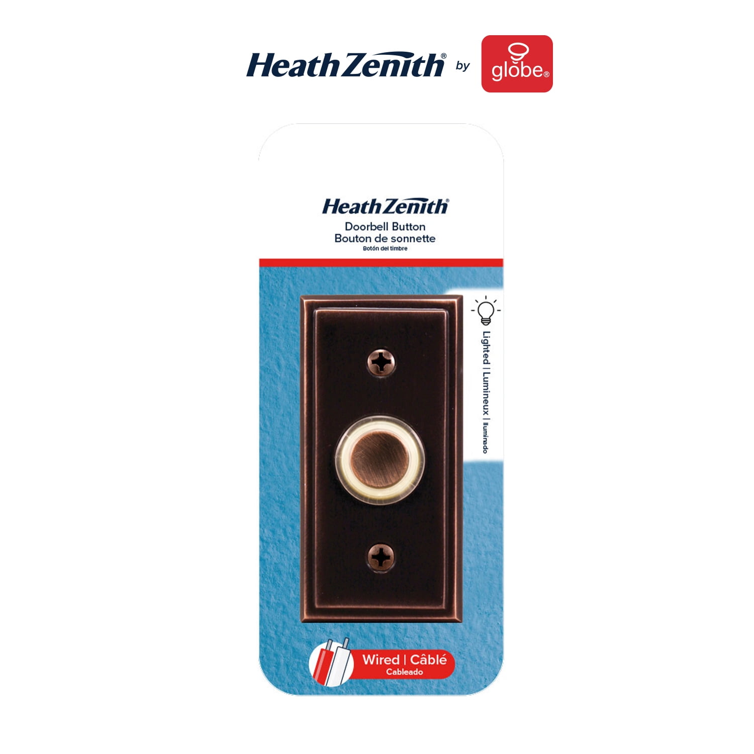 Heath Zenith Heath Zenith Oil Rubbed Bronze Metal Wired Lighted Push Doorbell Button