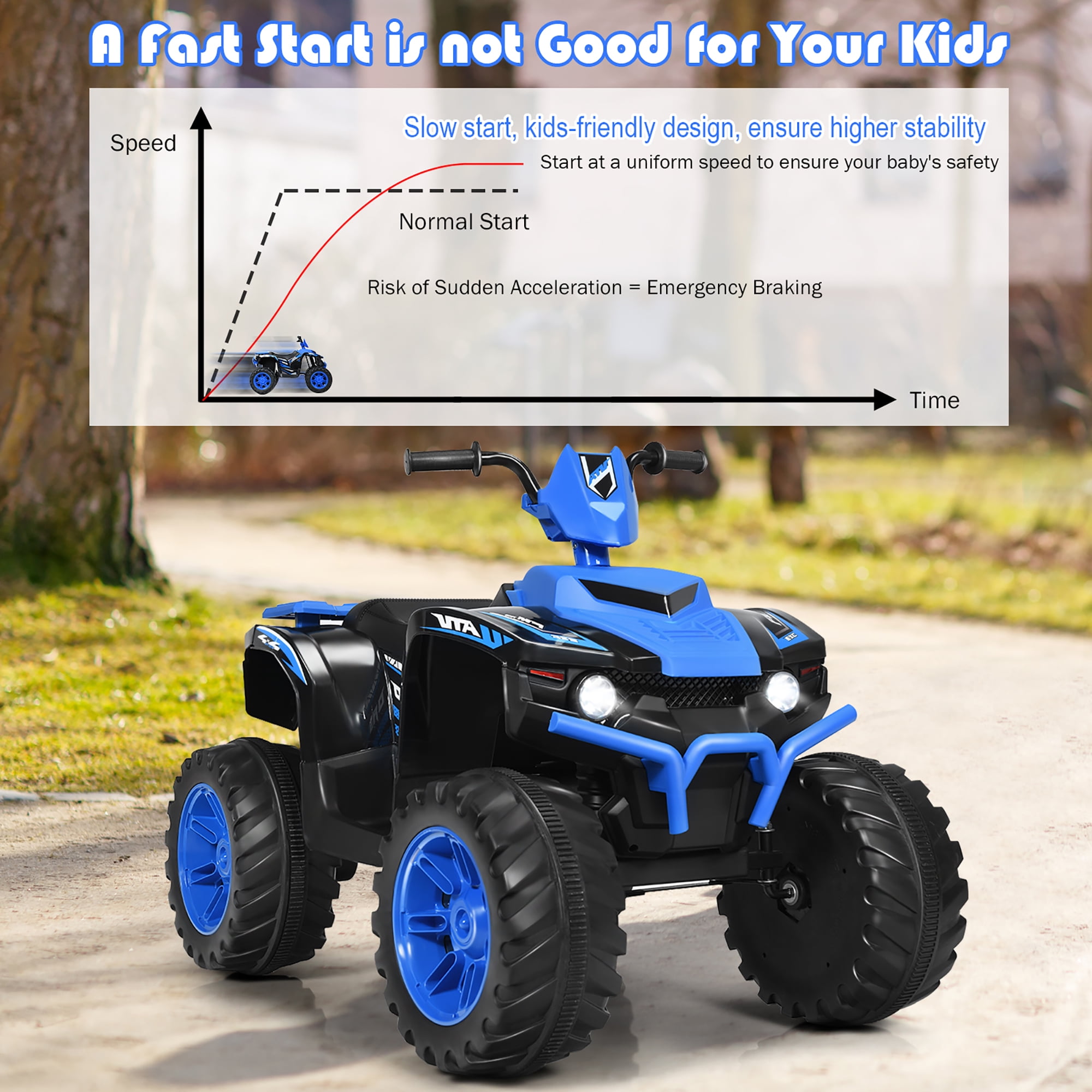 Costway 12V Kids 4-Wheeler ATV Quad Ride On Car w/ LED Lights Music  USB Navy