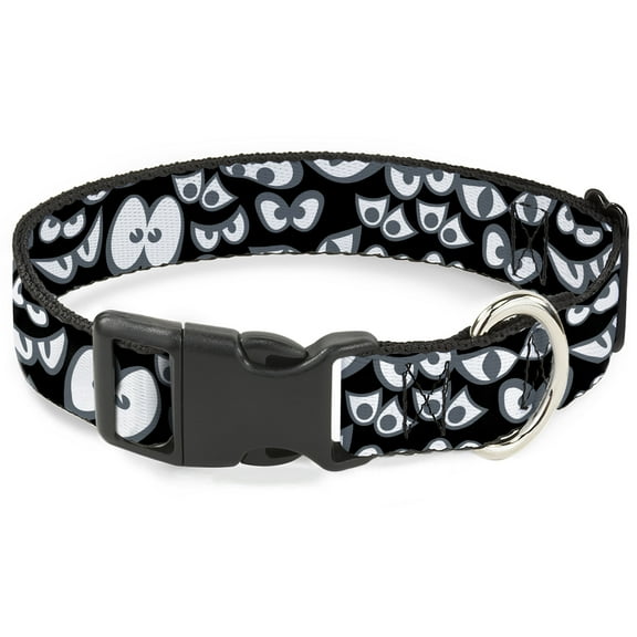 Buckle-Down Pet Collar, Dog Collar Plastic Buckle, Spooky Eyes Scattered Black Gray White, 7 to 8.5 Inches 0.5 Inch Wide