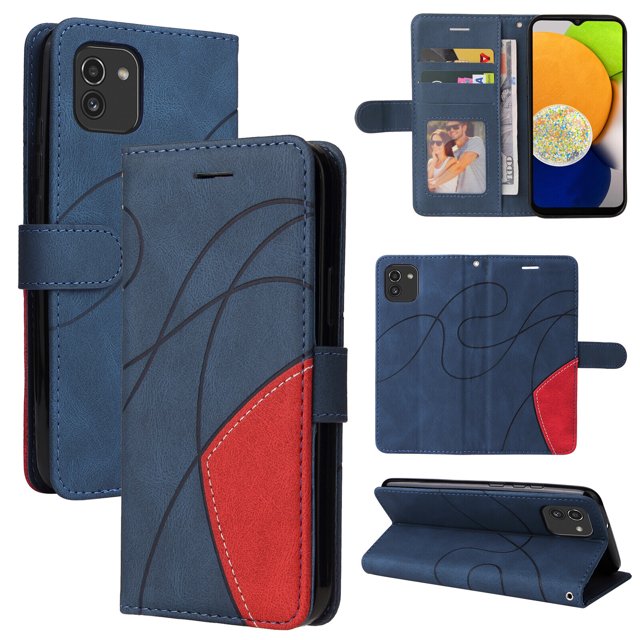 Compatible Samsung Galaxy A03 Case, Leather Wallet Case Stand View Magnetic Clasp Book Flip Folio Phone Cover - Blue