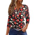 thumbnail image 2 of Women's 3/4 Sleeve V Neck T-Shirts Valentina's Day Spring Shirts Love Heart Printed Graphic Tees Valentines Shirts for Women, 2 of 5