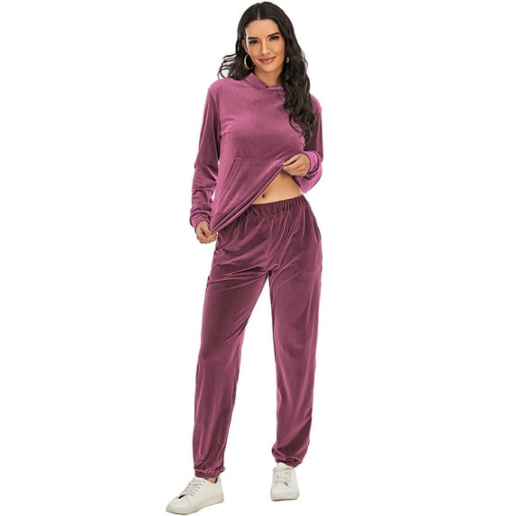 LELINTA Velour Tracksuit for Women Outfit Hoodie and Pants Tracksuit Yoga Running Sport Sweatsuit Jogger Set, Black/ Blue/ Red/ Purple, S-2XL