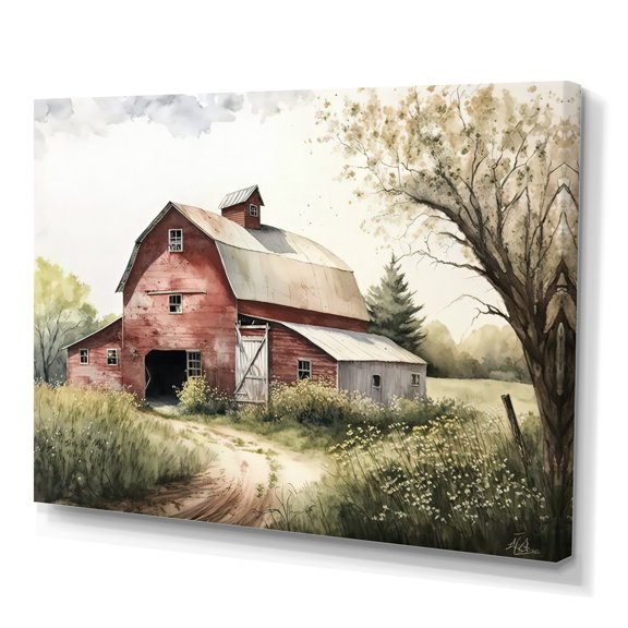 Designart Picturesque Winding Path And Barn III Canvas Wall Art