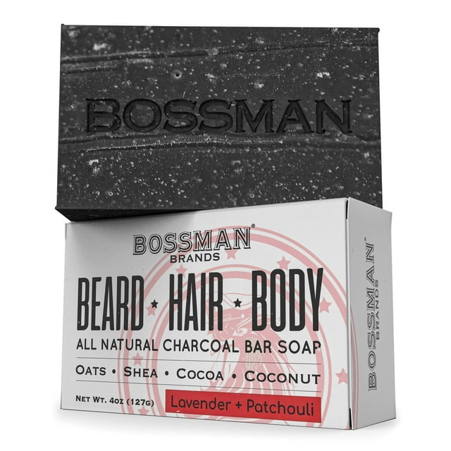 Bossman Jabón en barra para hombres 4 en 1 Champú para lavado de barba Gel de baño y acondicionador corporal 4 oz