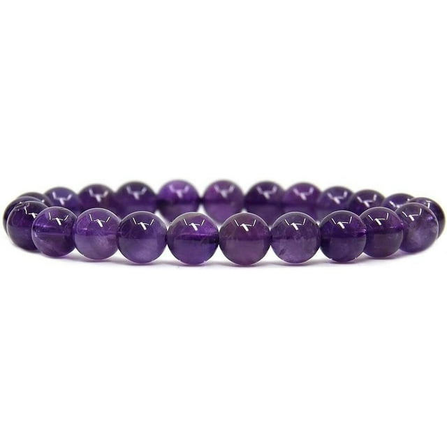 Natural A Grade Amethyst Gemstone 8mm Purple Crystal Round Beads Stretch Bracelet 7 Inch