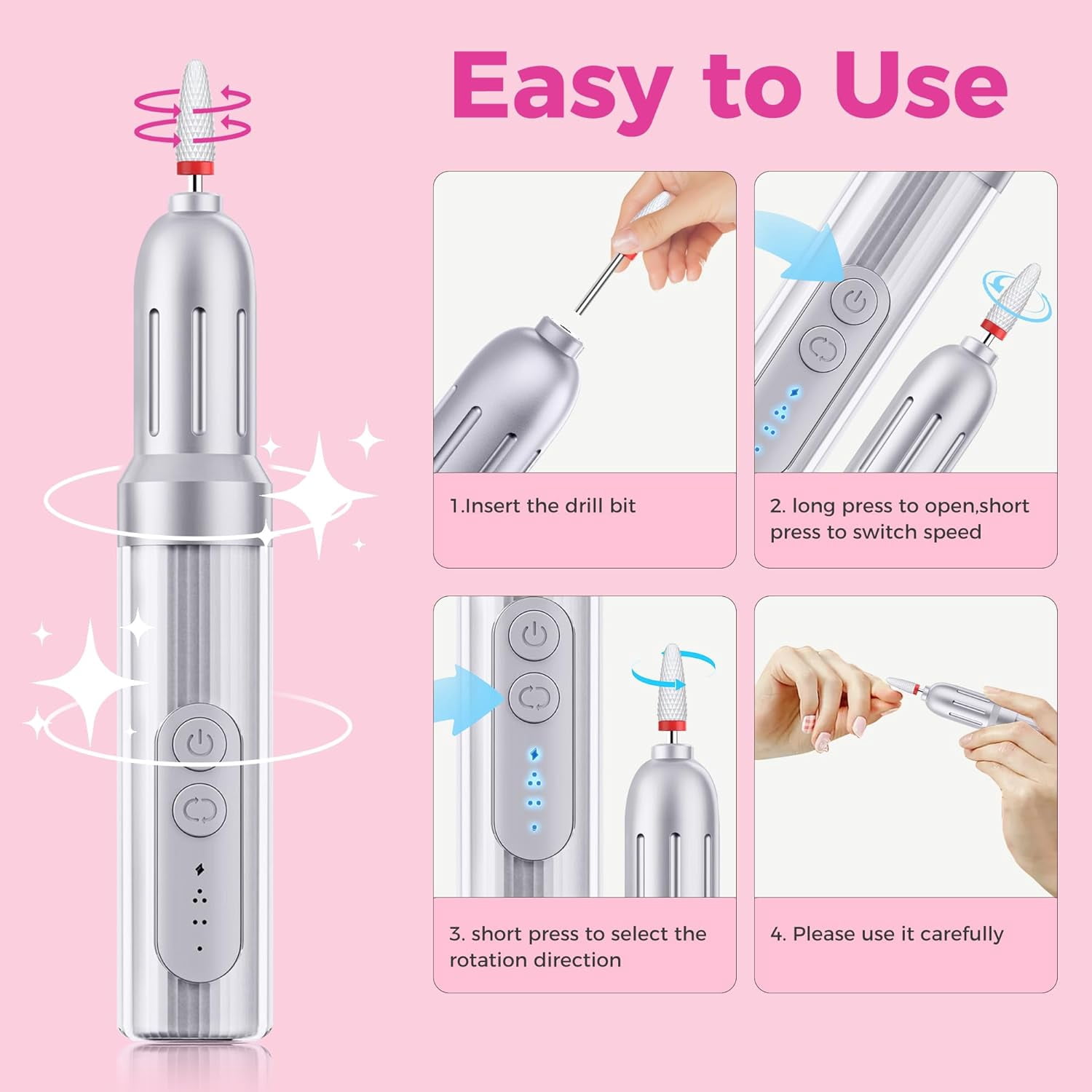 Qifang Cordless Electric Nail Drill Kit 18000RPM, 13-Piece Portable Efile with Ceramic Head & 11 Metal Bits for Acrylic Gel Nails Manicure Pedicure Polishing, Black