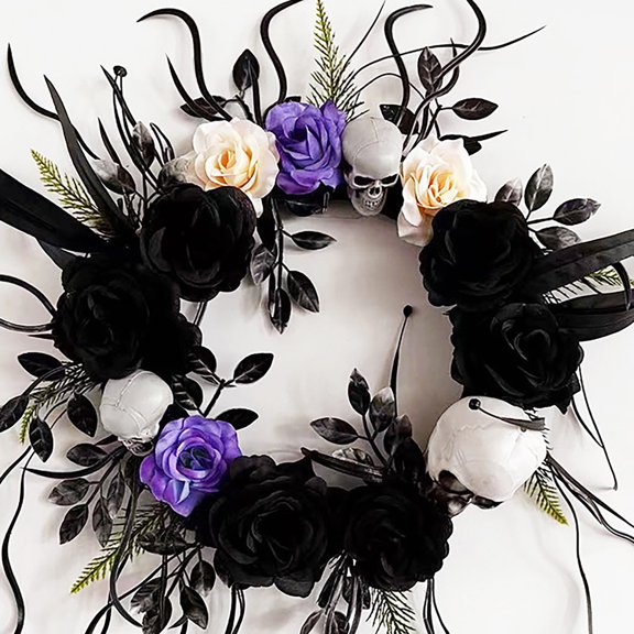 sruoe Halloween Decor, Halloween Decoration Indoor, Artificial Wreaths, Halloween Decoration Outdoor, Halloween Decoration, Halloween Wreaths for Front Door, Skeleton Black Pendant Wreath Decoration