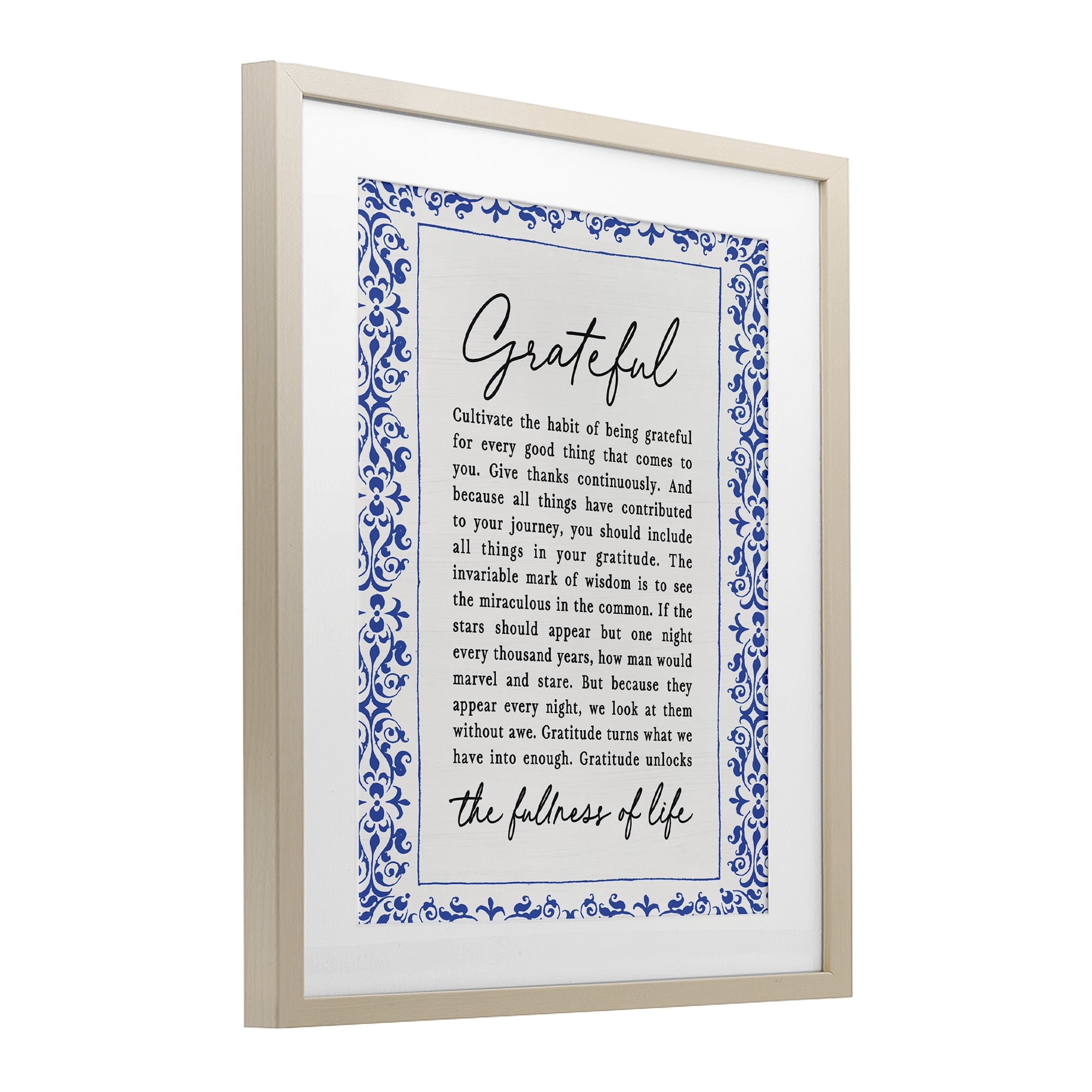 Gratitude Unlocks Fullness Of Life Birch Framed Print Under Glass, design by Lettered and Lined