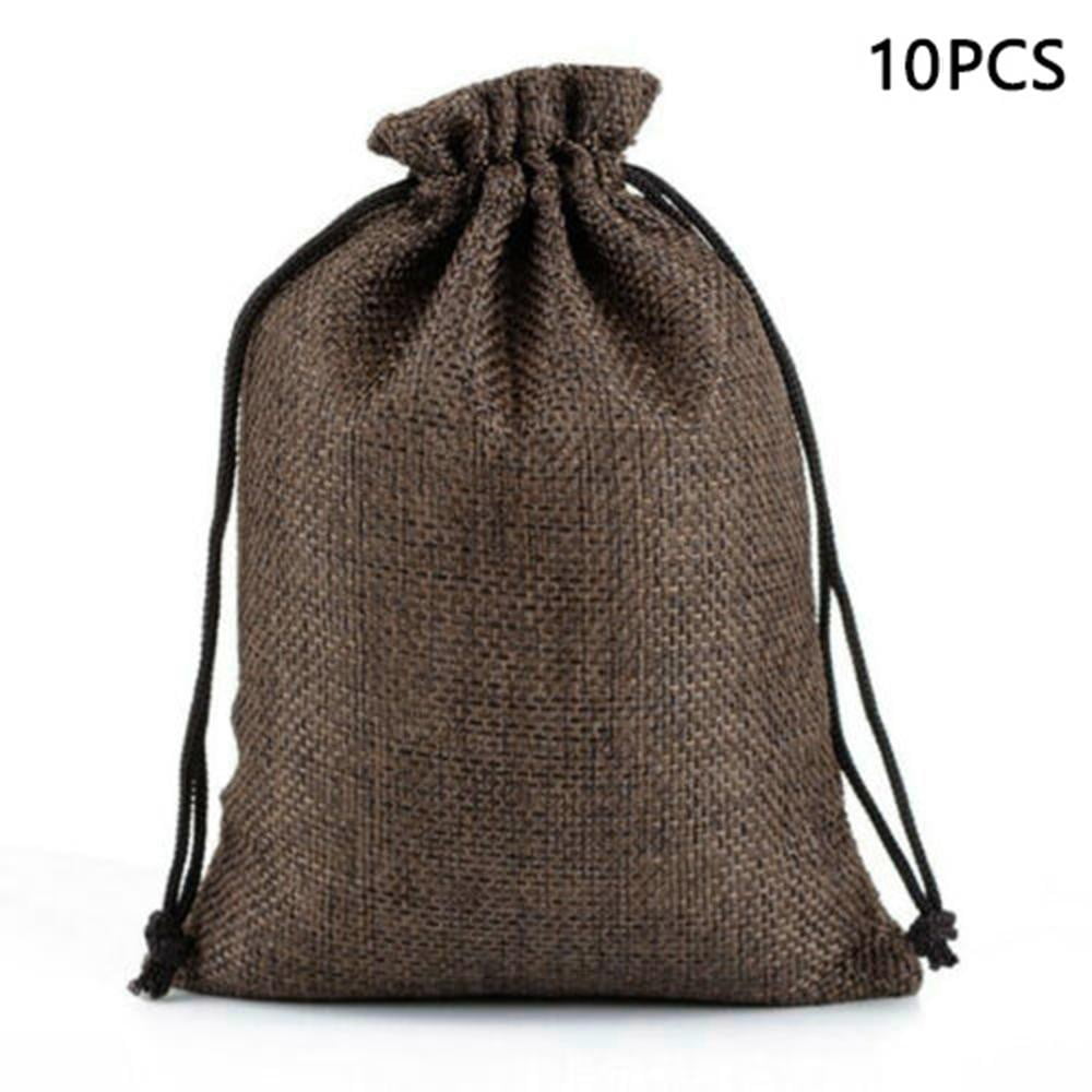 10Pcs Small Drawstring Pouch Bags Burlap Jute Hessian Wedding Favor Gift Cand 
