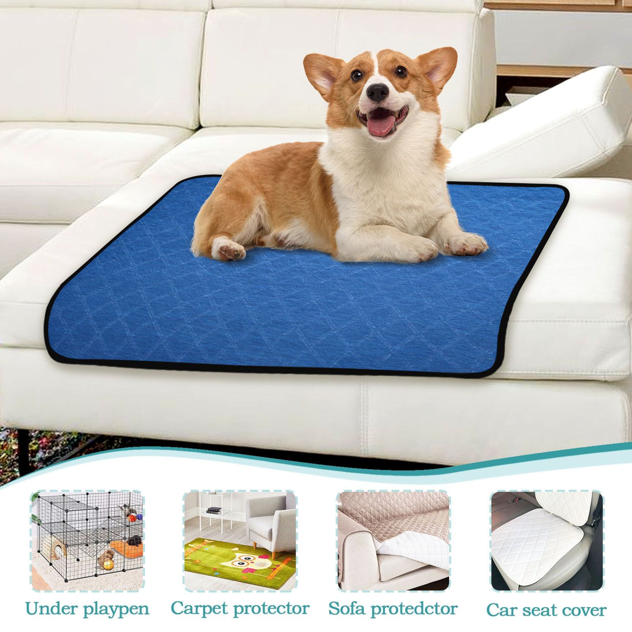 IAUYY Washable Pee Pads for Dogs Smallx3 Absorbent and Leak-Proof Non-Slip Reusable Puppy Pee Pads for Dogs Applicable to Playpen Potty Crate Blue Paper Texture