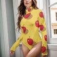 thumbnail image 6 of Red Apples in Yellow Women's Bodysuit Jumpsuit Mock Turtle Neck Long Sleeve TopsOne Piece Leotards Shirt Yoga Outfits, 6 of 8